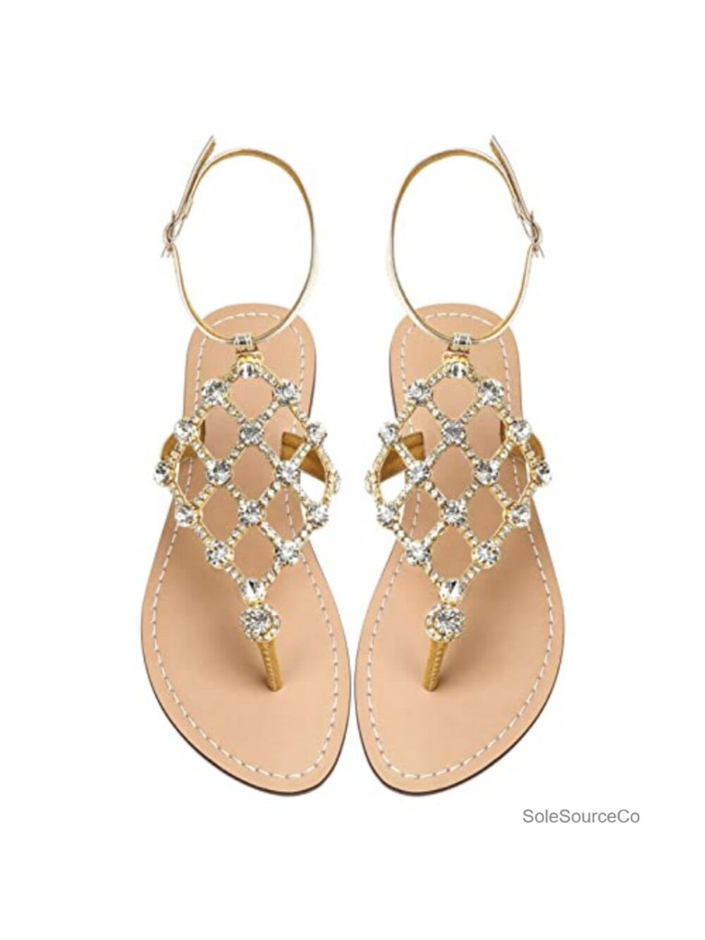 Rhinestone Flat Sandals T-Strap Thong Sandals Summer Flip Flop Sandals